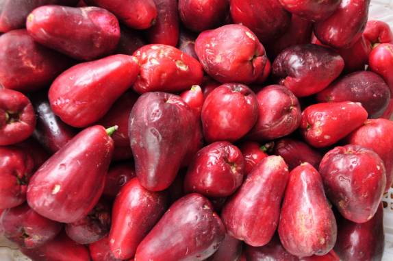 Rose Apple, um tipo de maçã aguada no mercado de San Ignacio, em Belize